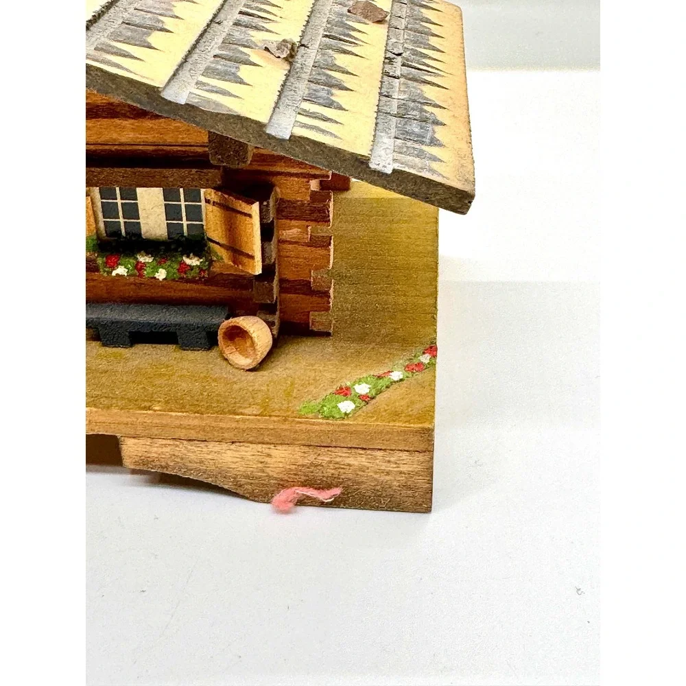 Vintage BEFAG Swiss Chalet Music Box Swedish Rhapsody Log Cabin Wood Trinket Box